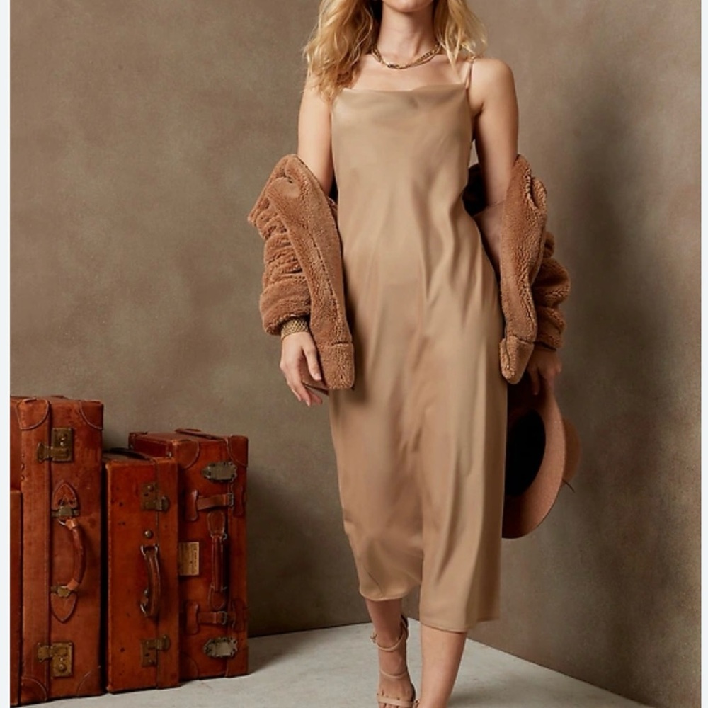 Banana Republic Camel Sleeveless Wedding Guest Dress